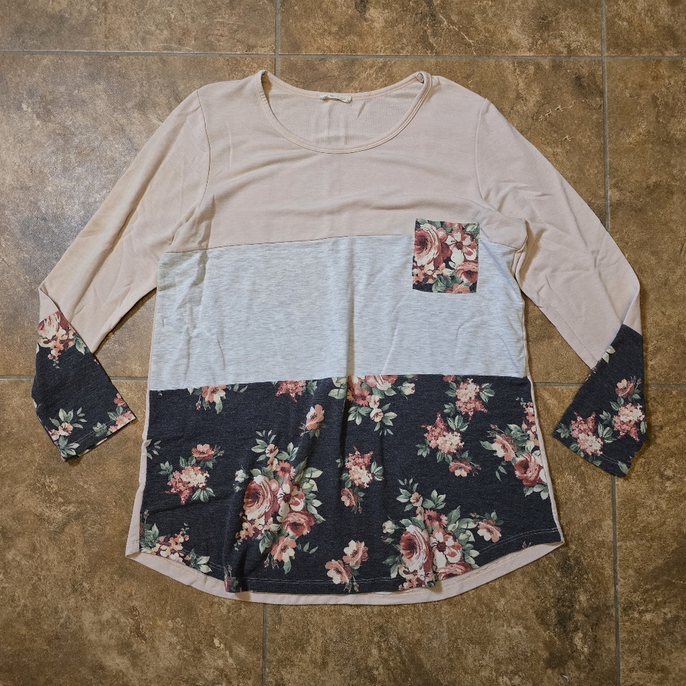 Multicolored Floral | BE STAGE | Colorblock Long Sleeve